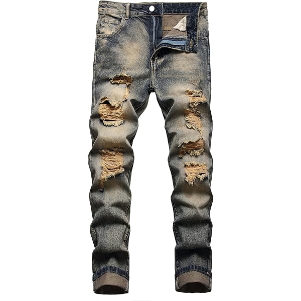 【SCENERITY】Gray Destroyed Jeans Amazon.com: Mens Distressed Destroyed Washed Denim Jeans